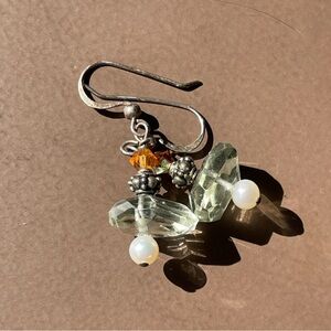 Prasiolite faceted green gemstone freshwater pearl Swarovski crystal earrings